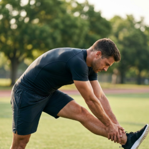 A man stretching after working out.