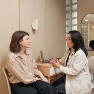 A woman talking to her doctor.
