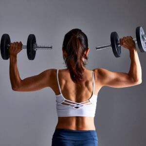 A woman weight lifting.