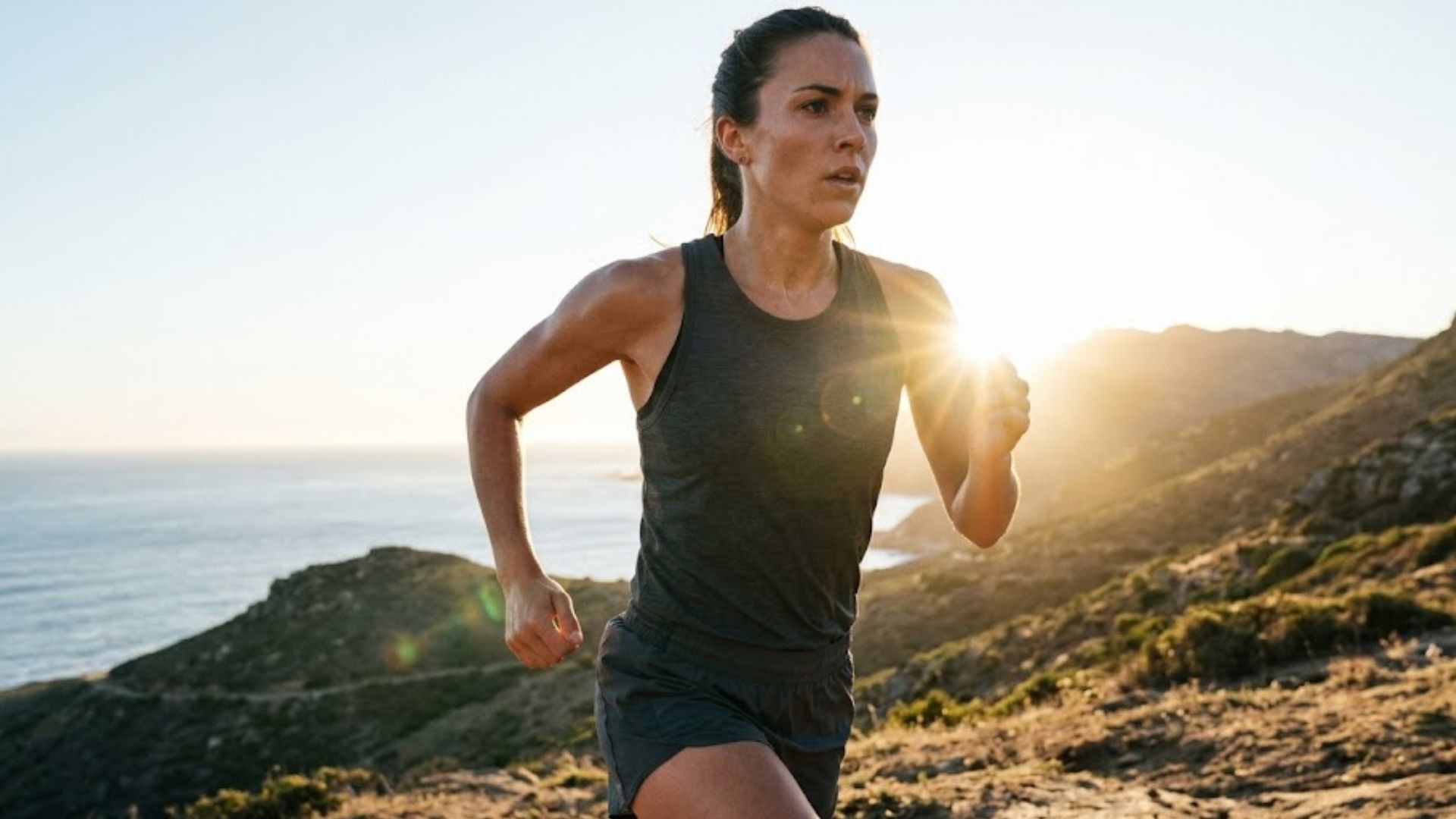 A woman running outside.