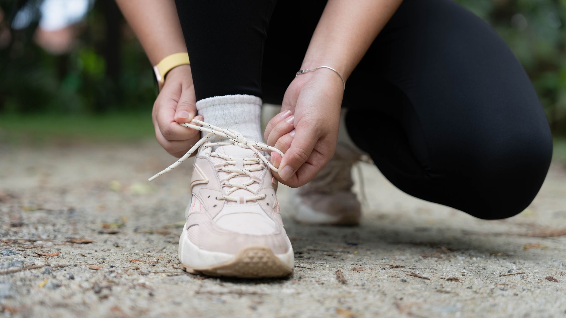 A person wearing running shoes.